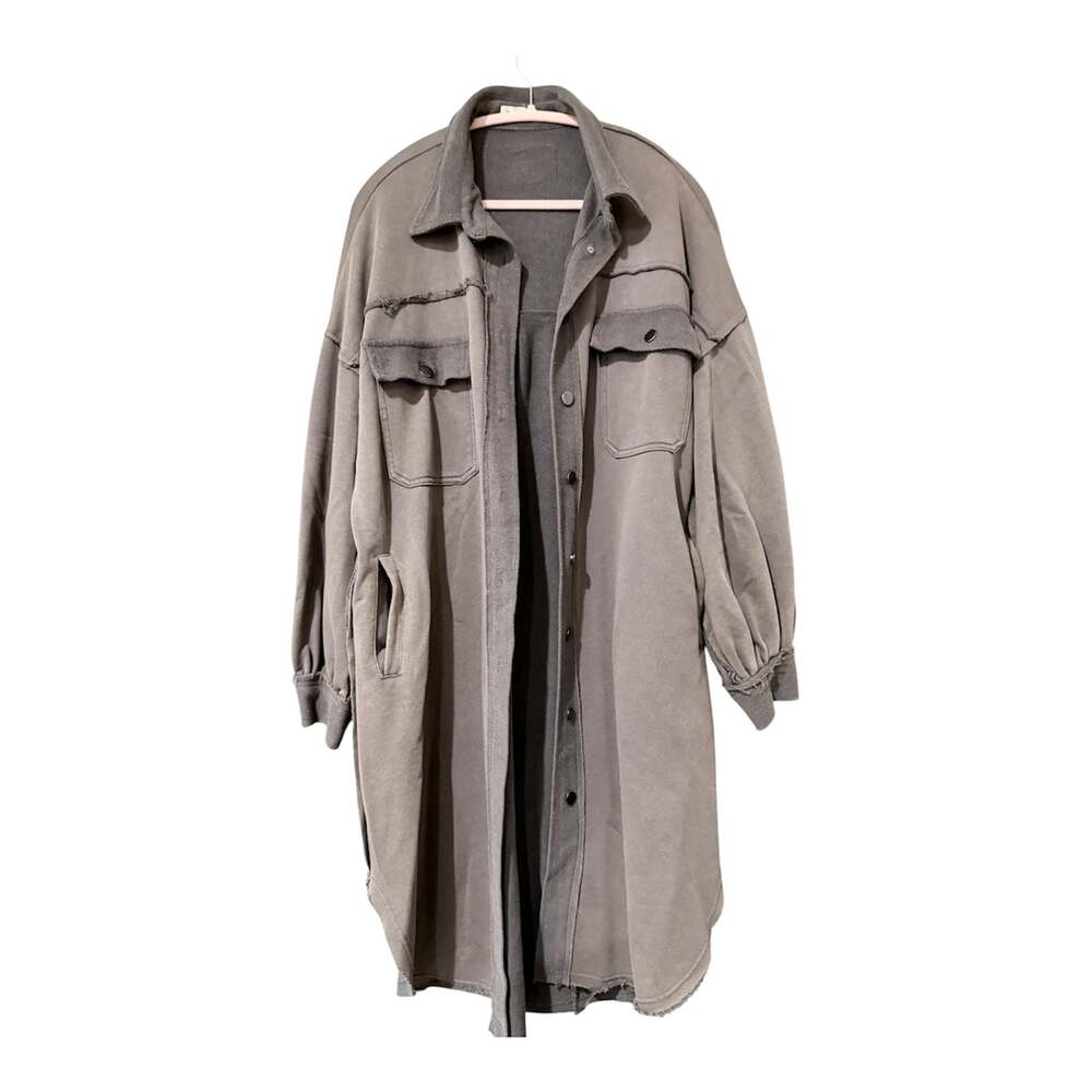 POL Longline Western Grunge Oversized Shacket in Charcoal Grey